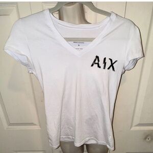 Armani Exchange small fitted white v neck shirt like new